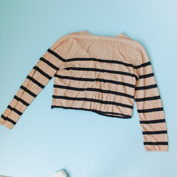 La Ligne Serge Tan Black Striped Linen Blend Cardigan Sweater Size Medium - Picture 8 of 8